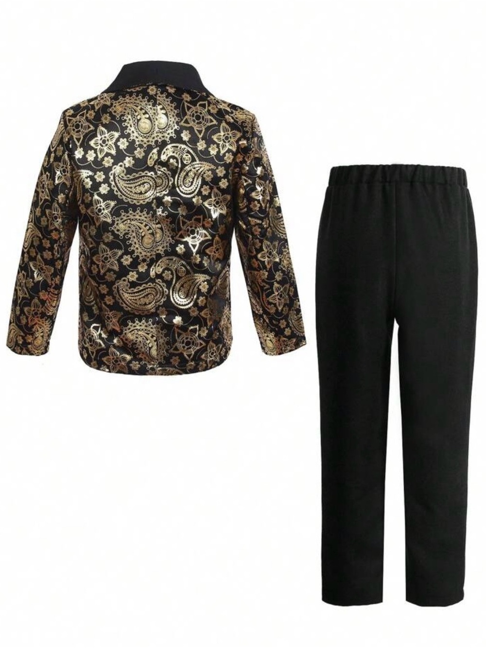Boys Black blazer & Pants Set with Gold Paisley Print